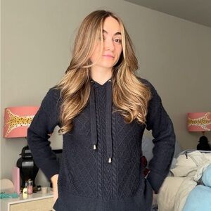 Ann Taylor Navy Cable Knit Hoodie